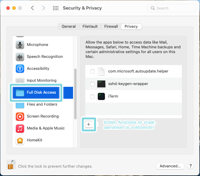 16 Full Disk Access click Plus