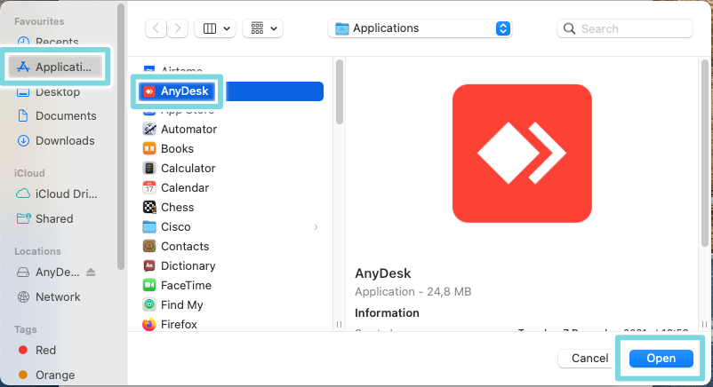 17 Full Disk Access add AnyDesk